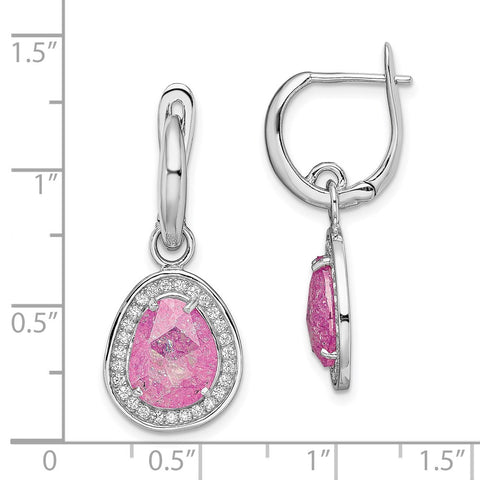 Sterling Silver Rhodium-plated Pink Ice CZ Dangle Earrings-WBC-QE13988