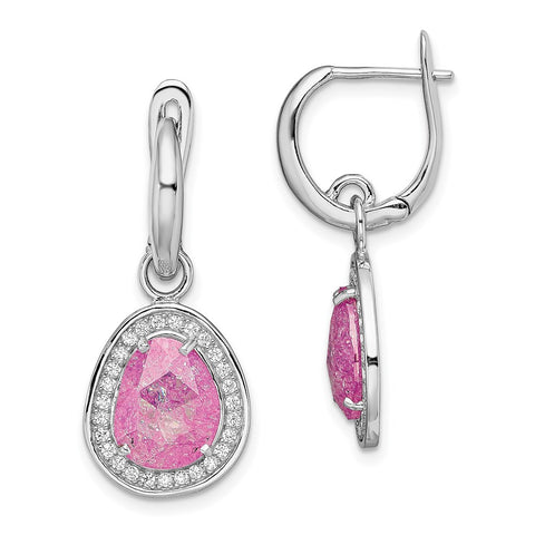 Sterling Silver Rhodium-plated Pink Ice CZ Dangle Earrings-WBC-QE13988