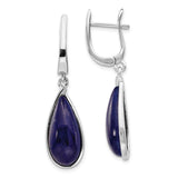 Sterling Silver Rhodium-plated Lapis Teardrop Hinged Earrings-WBC-QE14002