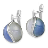 Sterling Silver Rhodium-plated Round Created Cats Eye Hinged Earrings-WBC-QE14005