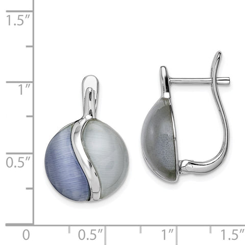 Sterling Silver Rhodium-plated Round Created Cats Eye Hinged Earrings-WBC-QE14005