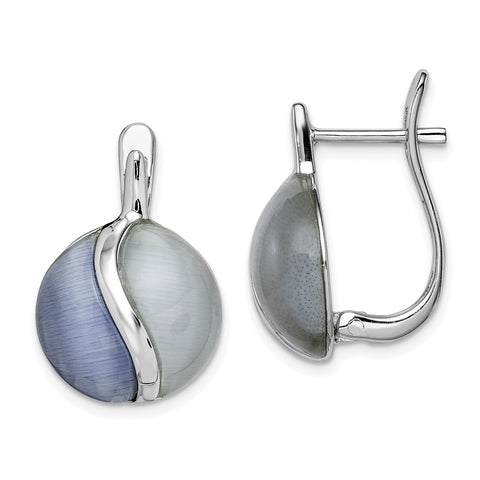 Sterling Silver Rhodium-plated Round Created Cats Eye Hinged Earrings-WBC-QE14005