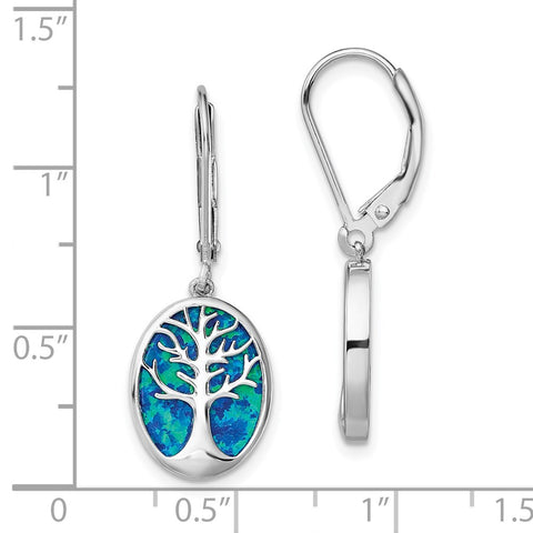 Sterling Silver Rhod-plated Creat Opal Tree of Life Leverback Earrings-WBC-QE14033