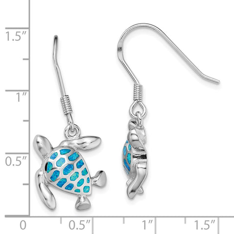 Sterling Silver Rhodium-plated Blue Created Opal Turtle Earrings-WBC-QE14038