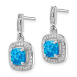 Sterling Silver Rhodium-plated Blue Created Opal CZ Post Earrings-WBC-QE14043