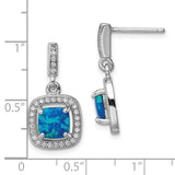 Sterling Silver Rhodium-plated Blue Created Opal CZ Post Earrings-WBC-QE14043