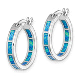 Sterling Silver Rhodium-plated Blue Created Opal In/Out Hoops-WBC-QE14046