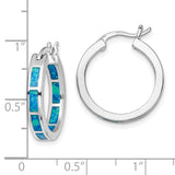 Sterling Silver Rhodium-plated Blue Created Opal In/Out Hoops-WBC-QE14046