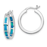 Sterling Silver Rhodium-plated Blue Created Opal In/Out Hoops-WBC-QE14046