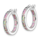 Sterling Silver Rhodium-plated Pink Created Opal In/Out Hoops-WBC-QE14047