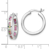 Sterling Silver Rhodium-plated Pink Created Opal In/Out Hoops-WBC-QE14047