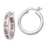 Sterling Silver Rhodium-plated Pink Created Opal In/Out Hoops-WBC-QE14047