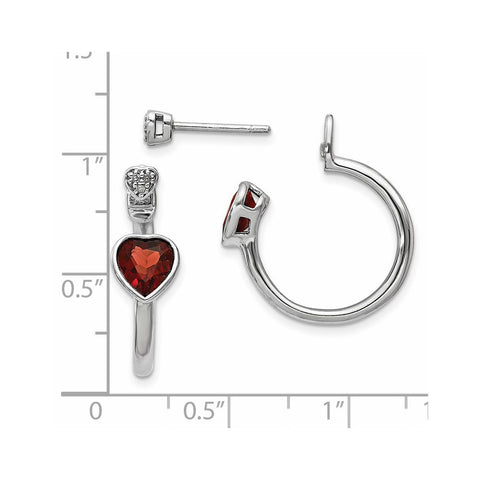 Sterling Silver Diamond & Garnet Heart Front & Back Post Earrings-WBC-QE14059