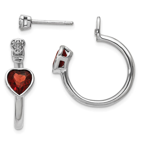 Sterling Silver Diamond & Garnet Heart Front & Back Post Earrings-WBC-QE14059