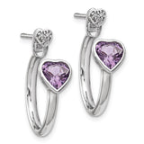 Sterling Silver Diamond & Pink Amethyst Heart Front & Back Post Earrings-WBC-QE14060