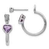 Sterling Silver Diamond & Pink Amethyst Heart Front & Back Post Earrings-WBC-QE14060