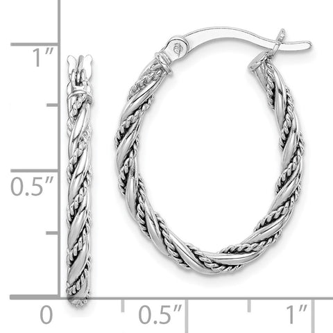 Sterling Silver Rhodium-plated 2.5mm Twisted Oval Hoop Earrings-WBC-QE14131