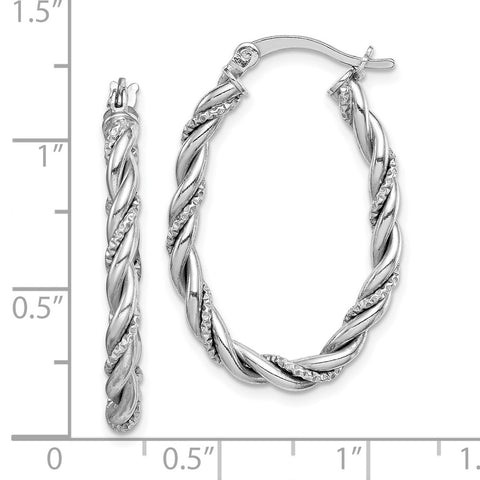 Sterling Silver Rhodium-plated 2.5mm Twisted Oval Hoop Earrings-WBC-QE14132
