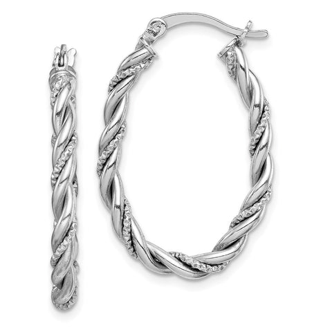 Sterling Silver Rhodium-plated 2.5mm Twisted Oval Hoop Earrings-WBC-QE14132