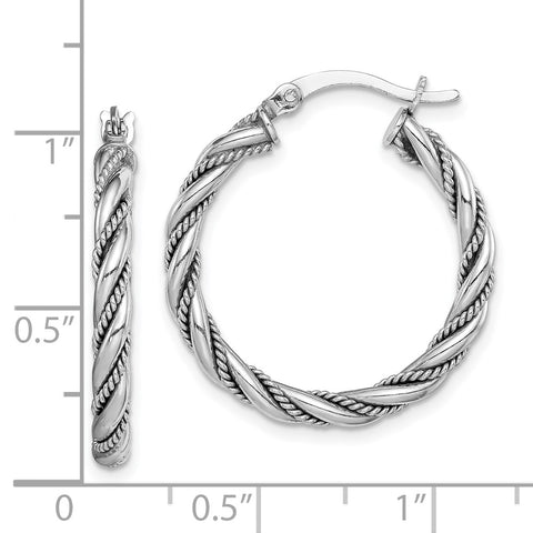 Sterling Silver Rhodium-plated 2.5x25mm Twisted Hoop Earrings-WBC-QE14133