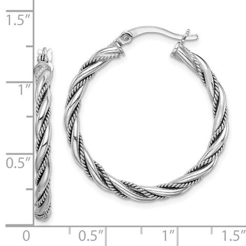 Sterling Silver Rhodium-plated 2.5x30mm Twisted Hoop Earrings-WBC-QE14134