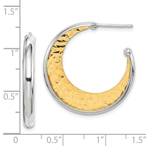 Sterling Silver RH and Gold-plated 28x3.5mm  J-Hoop Post Earrings-WBC-QE14148