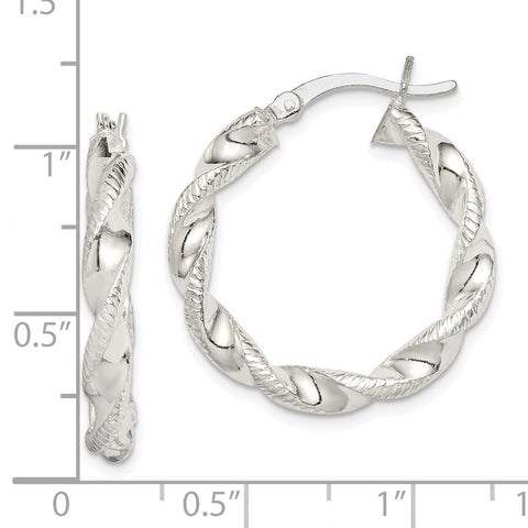 Sterling Silver Twisted and Textured Hoop Earrings-WBC-QE14160
