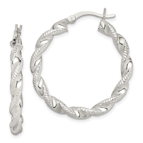 Sterling Silver Twisted and Textured Hoop Earrings-WBC-QE14161