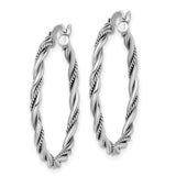 Sterling Silver RH-plated Antiqued 2x30mm Twisted Hoop Earrings-WBC-QE14163