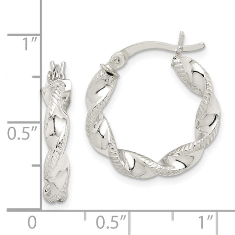 Sterling Silver Twisted and Textured Hoop Earrings-WBC-QE14165