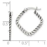 Sterling Silver Antiqued Twisted Square Hoop Earrings-WBC-QE14208