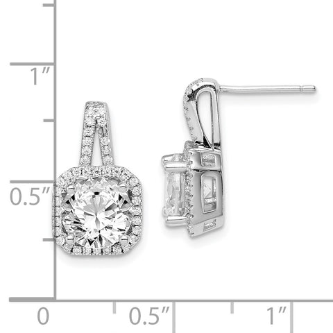 Sterling Silver Rhodium-plated CZ Halo Post Earrings-WBC-QE14215