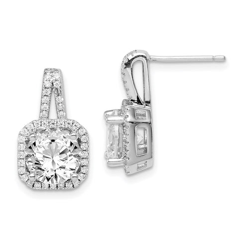 Sterling Silver Rhodium-plated CZ Halo Post Earrings-WBC-QE14215