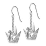 Sterling Silver Rhodium-plated Origami Crane Dangle Earrings-WBC-QE14222