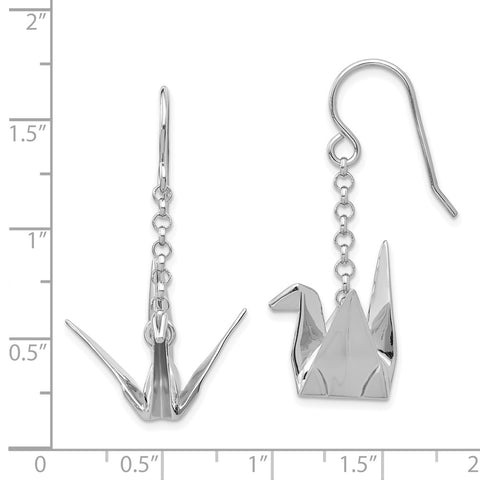 Sterling Silver Rhodium-plated Origami Crane Dangle Earrings-WBC-QE14222