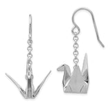 Sterling Silver Rhodium-plated Origami Crane Dangle Earrings-WBC-QE14222