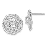 Sterling Silver Rhodium-plated 5mm CZ Center Woven Post Earrings-WBC-QE14228