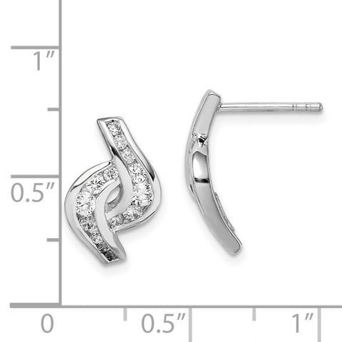 Sterling Silver Rhodium-plated CZ Post Earrings-WBC-QE14239