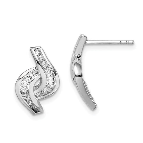 Sterling Silver Rhodium-plated CZ Post Earrings-WBC-QE14239