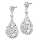 Sterling Silver Rhodium-plated CZ Teardrop Dangle Post Earrings-WBC-QE14244