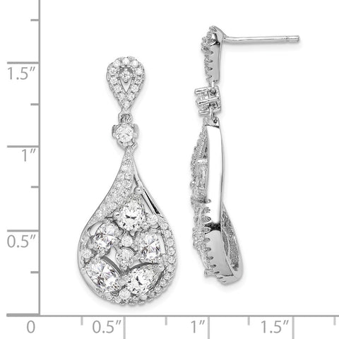 Sterling Silver Rhodium-plated CZ Teardrop Dangle Post Earrings-WBC-QE14244