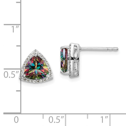 Sterling Silver Rhodium-plated Trillion Mystic Fire/White Topaz Earrings-WBC-QE14272