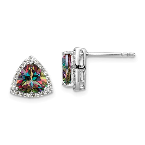 Sterling Silver Rhodium-plated Trillion Mystic Fire/White Topaz Earrings-WBC-QE14272