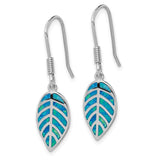 Sterling Silver Rhod-plated Creat Blue Opal Inlay Leaf Dangle Earrings-WBC-QE14291