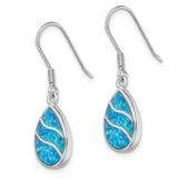 Sterling Silver Rhodium-plated Created Opal Inlay Teardrop Dangle Earrings-WBC-QE14294