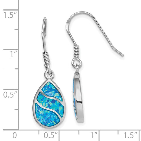 Sterling Silver Rhodium-plated Created Opal Inlay Teardrop Dangle Earrings-WBC-QE14294