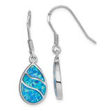 Sterling Silver Rhodium-plated Created Opal Inlay Teardrop Dangle Earrings-WBC-QE14294