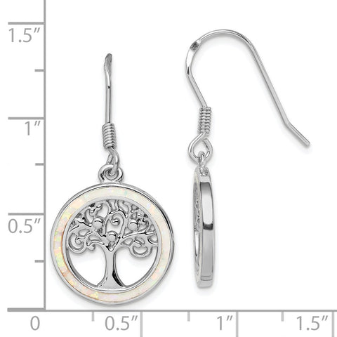 Sterling Silver Rhod-plated Creat Opal Circle w/ Tree Dangle Earrings-WBC-QE14295