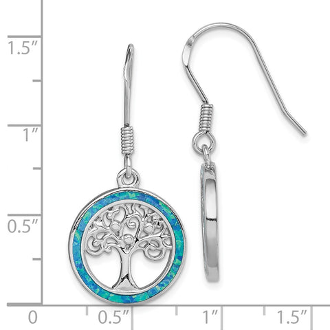 Sterling Silver Rhodium-plated Creat Blue Opal w/ Tree Dangle Earrings-WBC-QE14298