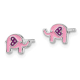 Sterling Silver Rhodium-plated Childs Enameled Pink Elephant Post Earrings-WBC-QE14359